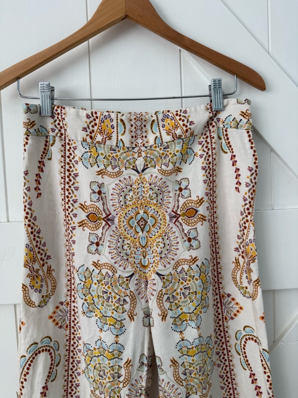 ZARA PRINTED LINEN BLEND MINI FLARE PANTS MULTICOLOR Small - Picture 3 of 13